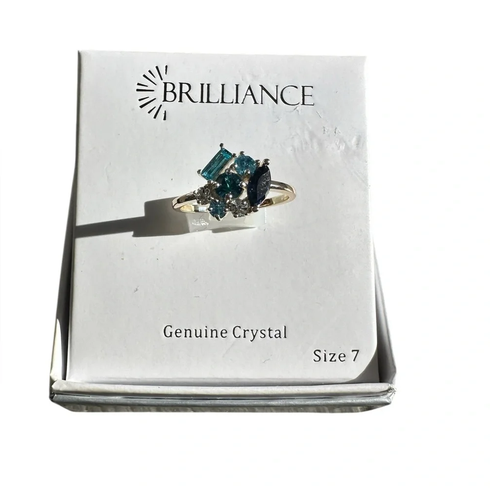 Brilliance Genuine Crystal Blue and Gold Ring